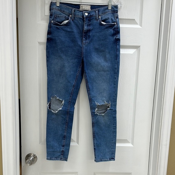 Free People High Rise Busted  Blue Wash Distressed Skinny Women's Jeans … - Picture 2 of 10